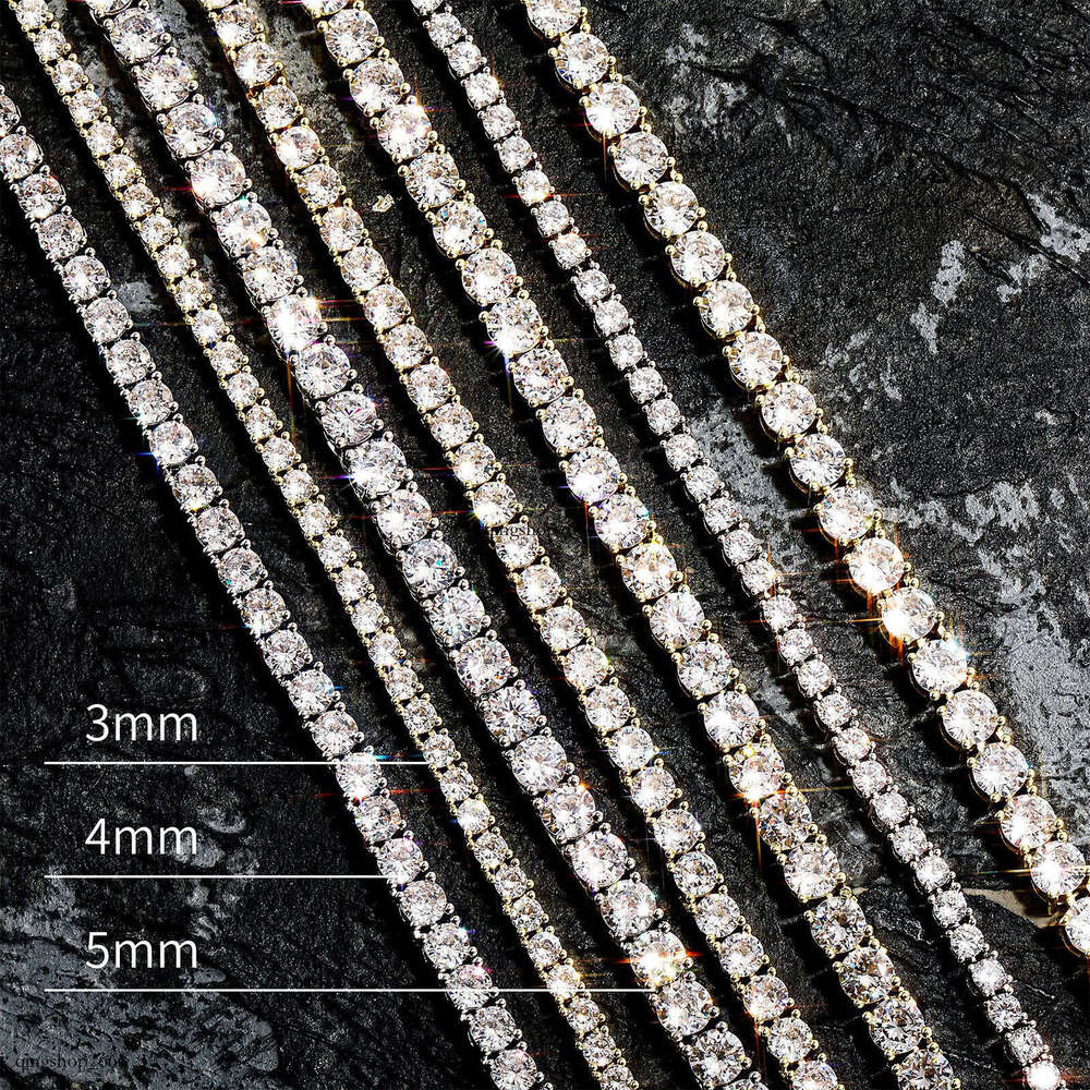 Hip Hop Tennis Chain Full Dia Necklace Sterling Silver Inlaid Moissanite chain Men Women Trendy Accessories