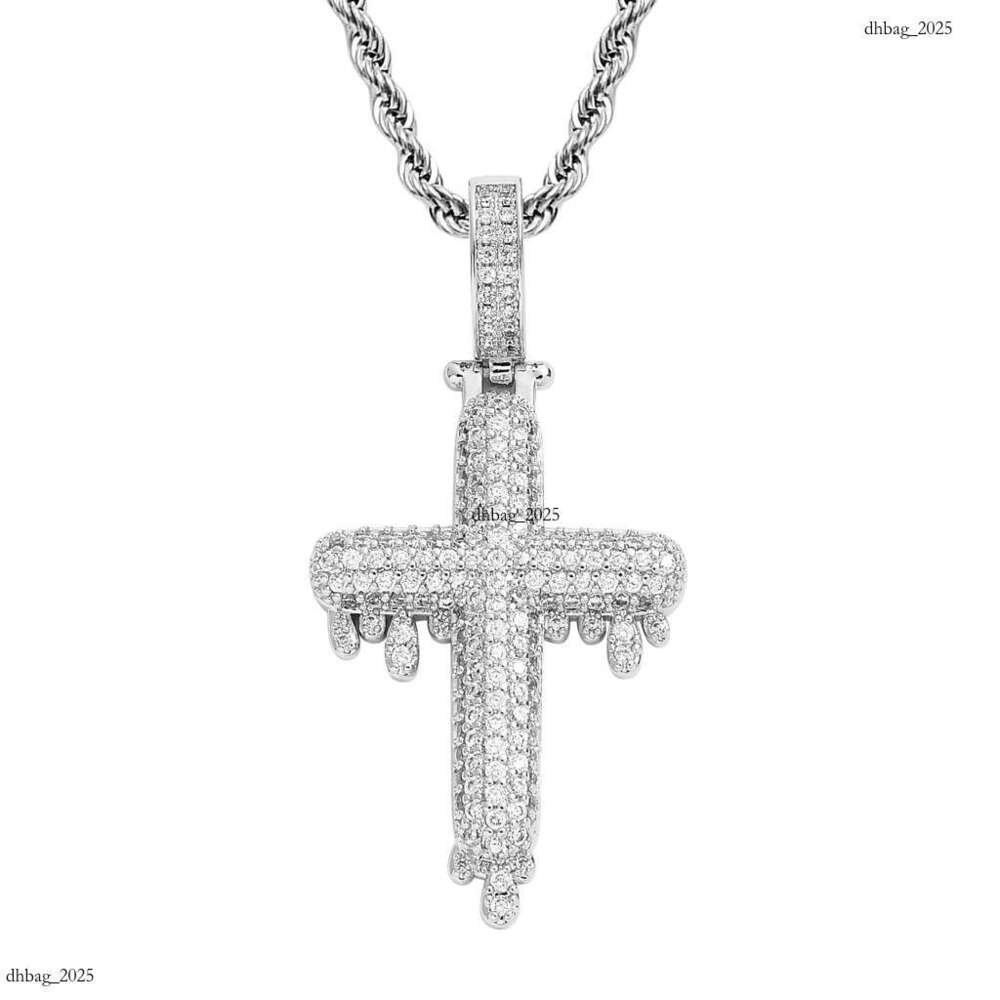 Necklace Water Drop Micro Paved Moissanite chain Unisex Cross Pendant Hip Hop Accessories