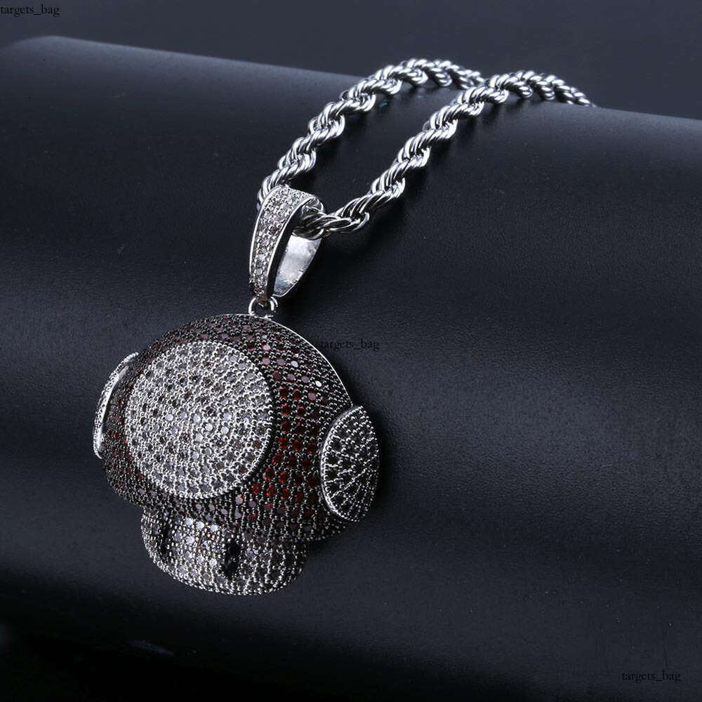 Mushroom Head Cute Cartoon Pendant Inlaid with Colorful Full Moissanite chain Couple Necklace for Men and Women Accessories