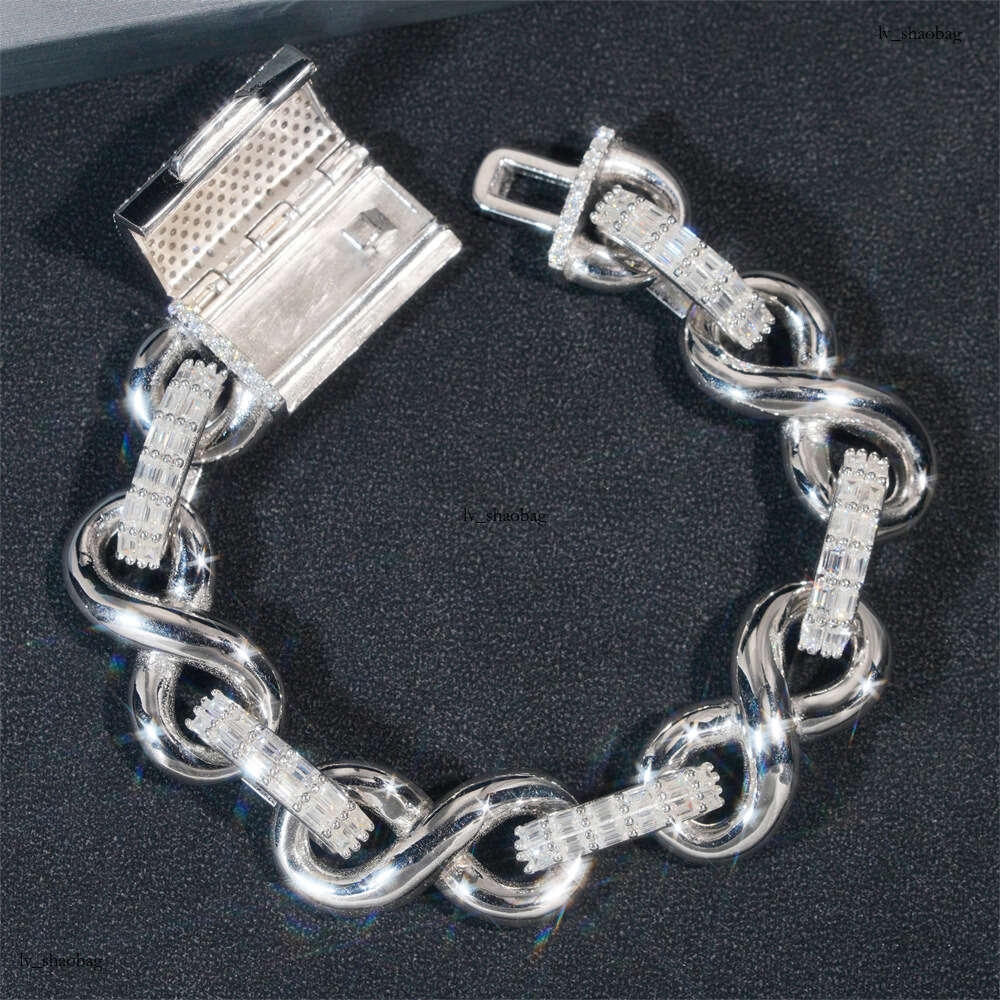 New Sier Inlaid D Color Moissanite 15mm Figure-8 Cuban Chain Men's Hip-Hop Bracelet Necklace