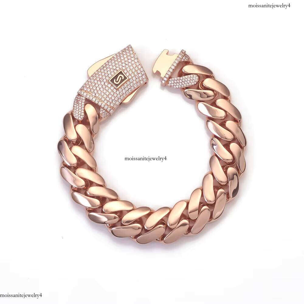 NUOYA Hip Hop Rose Gold Plated Links with Dia Clasp Men's Thick Monaco Cuban Link Chain Bracelet
