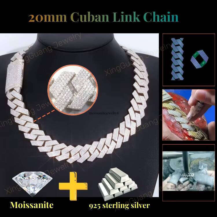 Hiphop in Stock Link 4row 20mm White Gold 2 Tones Sterling Sier Iced Out Moissanite Cuban Chain