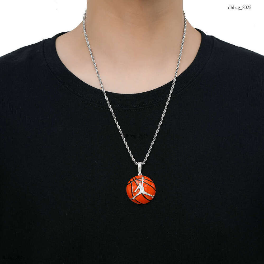 New Basketball Sterling Silver Micro-Paved Moissanite chain Trendy Sports Personality Unisex Pendant Hip-Hop Accessories