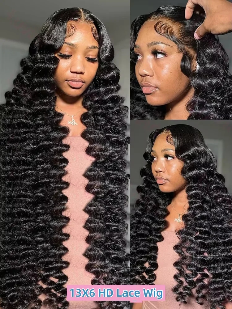 30 Inch Deep Wave Frontal Wigs 13x6 HD Lace Frontal Wigs Curly Human Hair Wigs Pre Plucked Brazilian 200 Density Glueless Wigs Ready To Wear For Women
