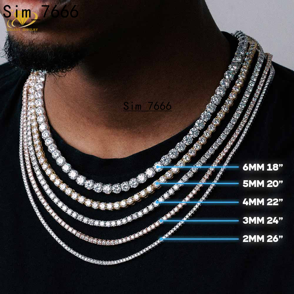 Hip Hop 925 Silver Jewelry Necklace Bracelet 2mm 3mm 4mm 5mm 6.5mm Moissanite Chain Vvs Diamond Tennis Chains