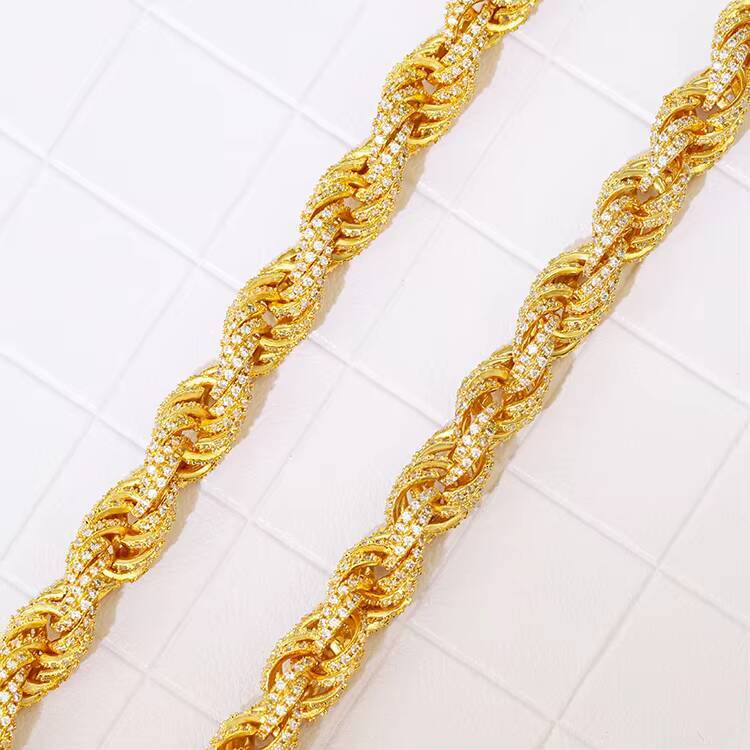 High Quality 8MM Twist Rope Chain 925 Sterling Silver Gold Plated With VVS Moissanite for Mens Womens ecklace