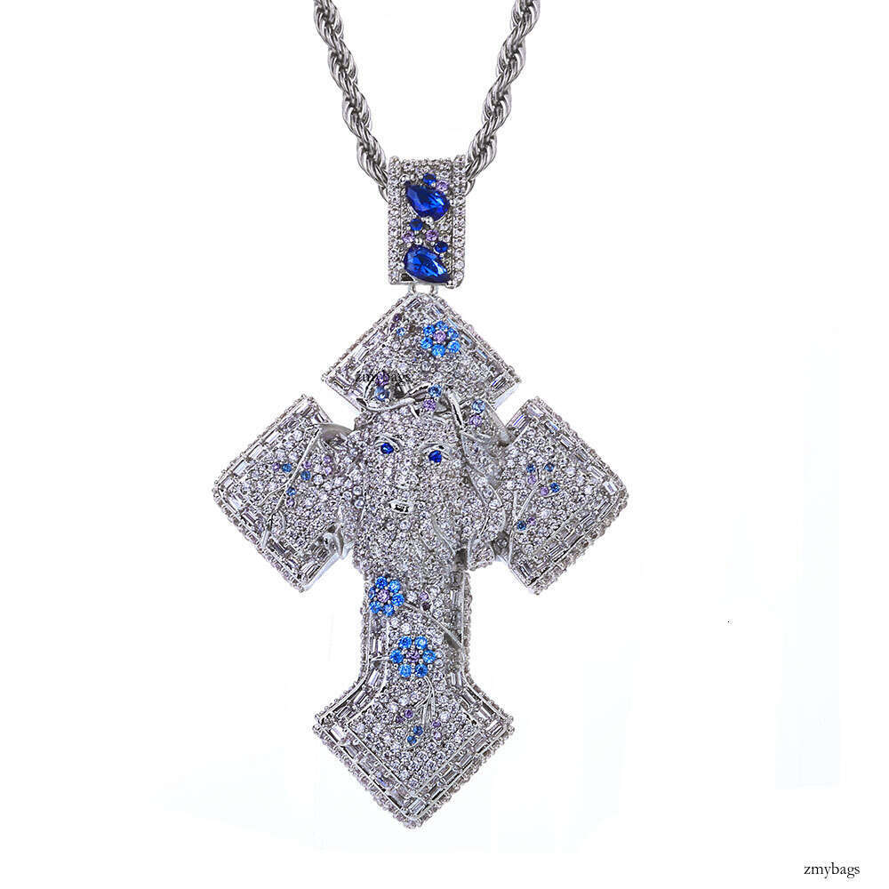 Colorful Head Cross Pendant Full Dia Hip-Hop Jewelry Creative Men's Necklace