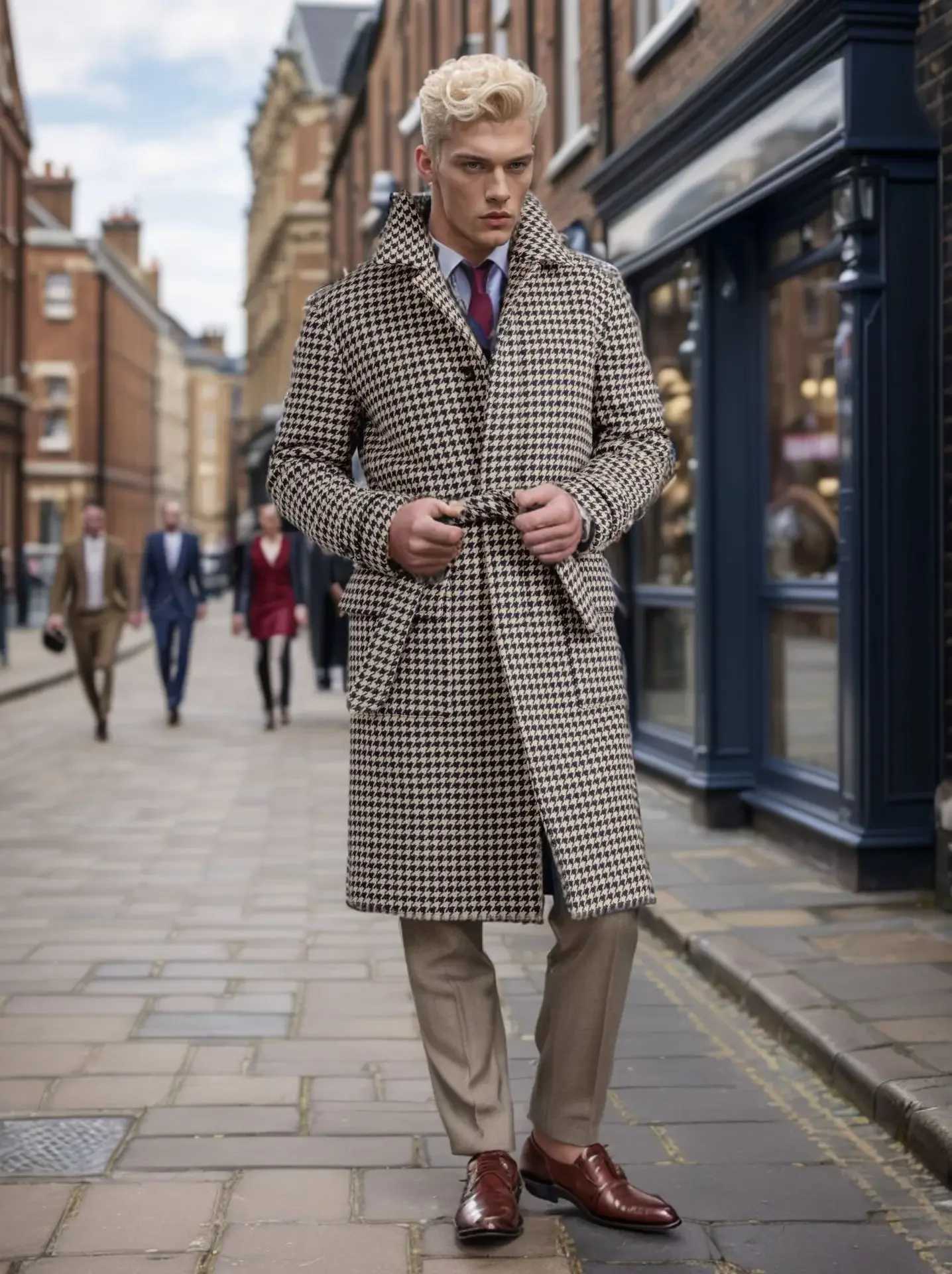 Men Fashion Autumn Winter Woolen Overcoat Long Jackets Male Handsome Single Breasted Thickening Belt Solid Plaid Mens Coat XJ250809