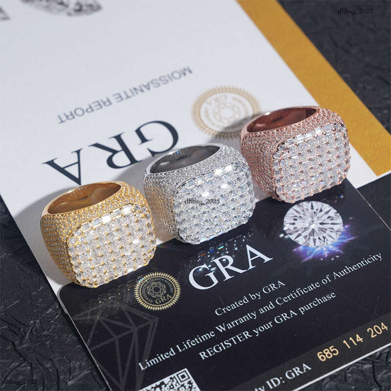 ICED OUT Men's Hip-Hop Princess Cut Moissanite Ring Silver Real Gold Plating