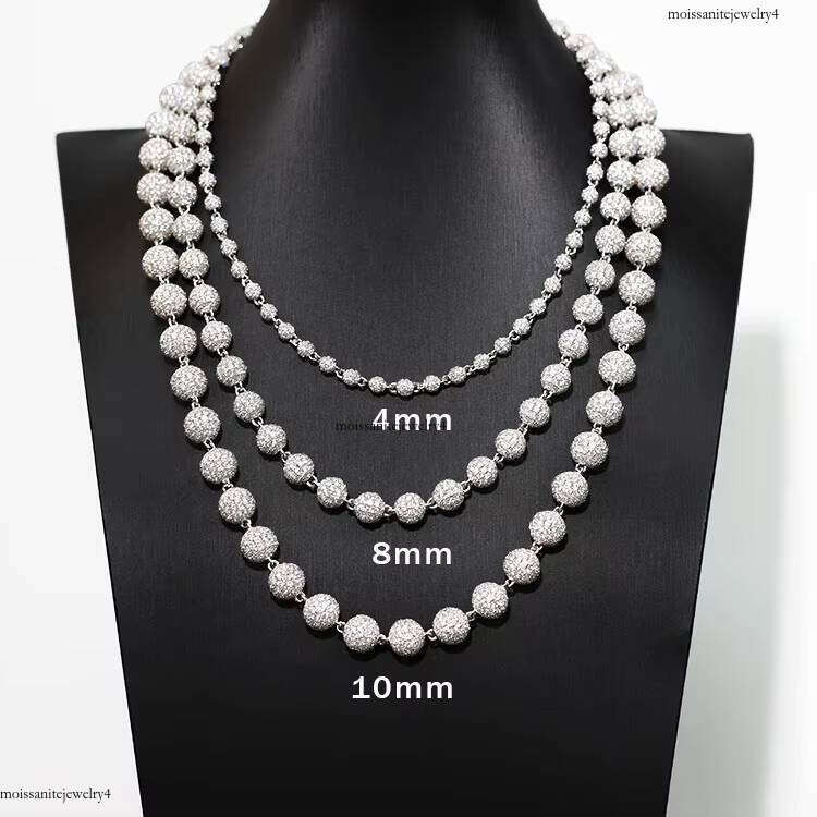 New Style Hiphop Fashion Chain Necklace 4mm 8mm 10mm Solid Sier Iced Out Dias Ball Moissanite Chains