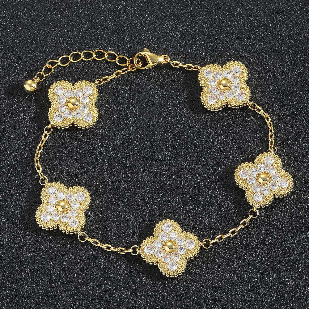 New Clover Sterling Silver Micro-inlaid Zircon Personality Trendy Women's Hip-hop Niche Accessories Flower Bracelet