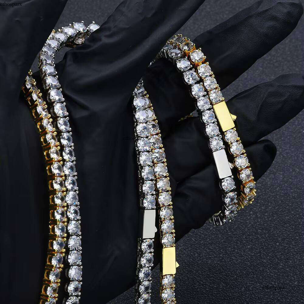 NUOYA Moissanite Necklace Sier Iced Out Round Cut Pass Dia Tester Tennis Chain Women's Fine Jewelry Gift