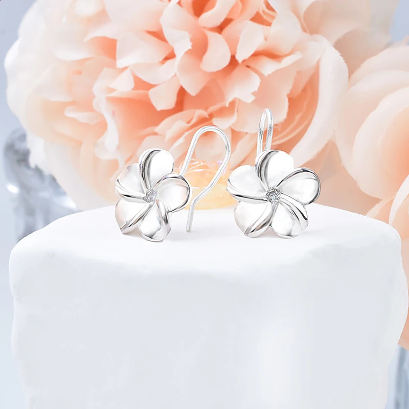 S925 Sterling Silver Flower Hook Earrings with Zircon 18K Plated Trendy Vacation Jewelry for Women 250805
