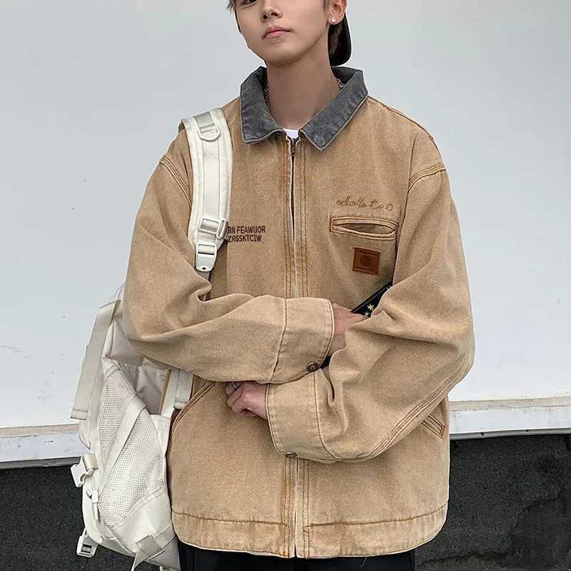 American Retro Vintage Denim Jacket for Men Women Spring Autumn Trend Letter Loose Jeans Coat Casual Handsome Workwear Jacket W250809