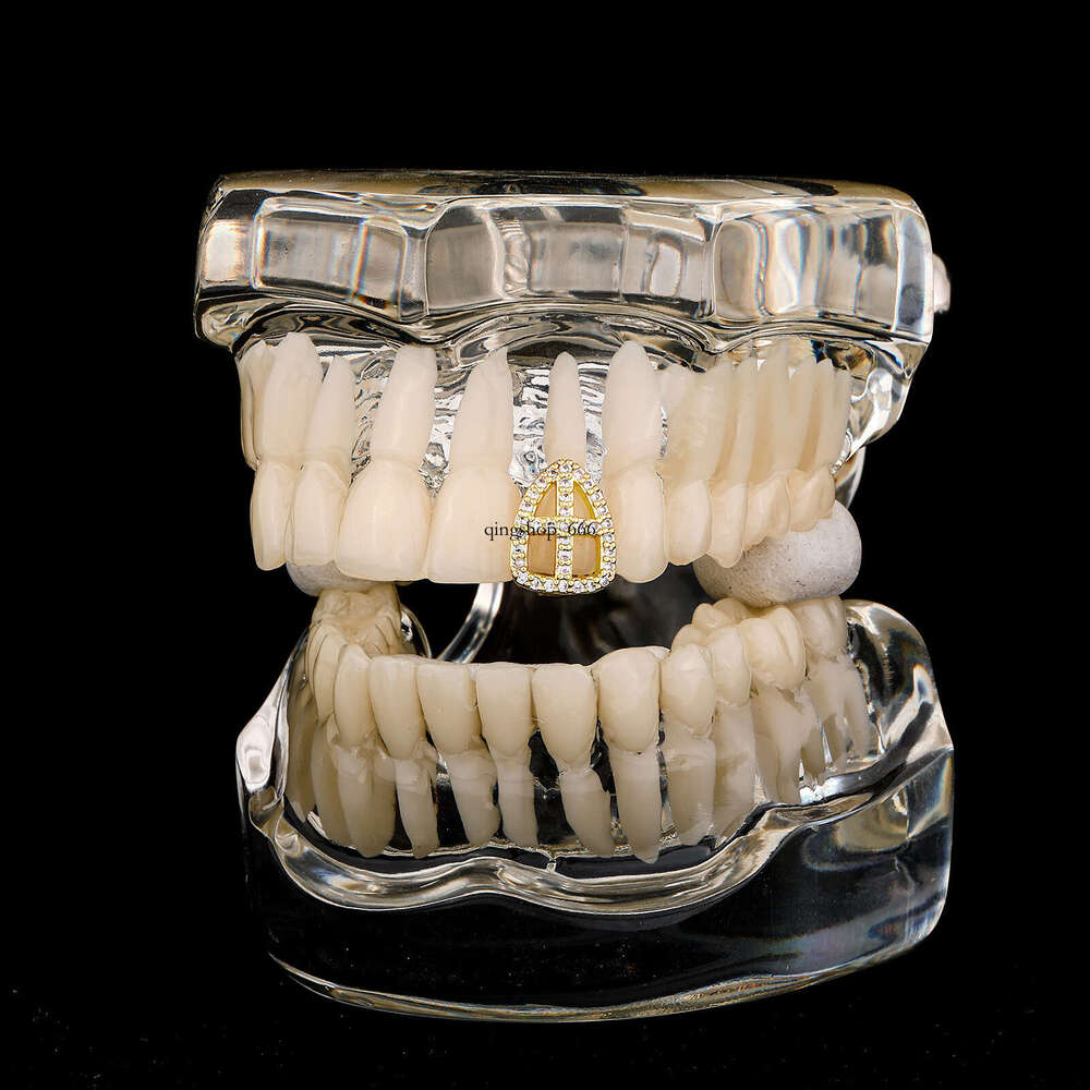 Trendy Cross Single Tooth Bracelet Full Zircon Personality Halloween HIPHOP Gold-Plated Denture