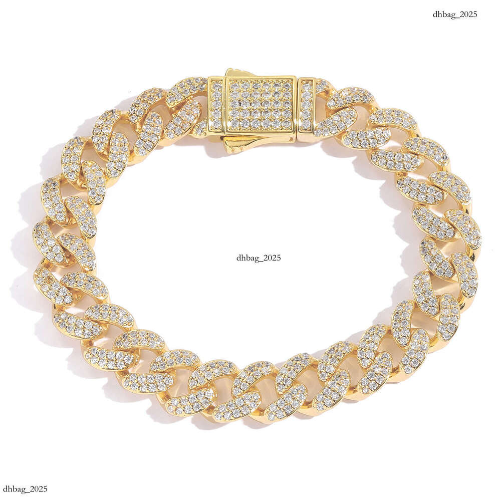 12mm Cuban Chain Micro Paved Zircon Spring Clasp Personality Trendy Men's Hip Hop Bracelet Accessories