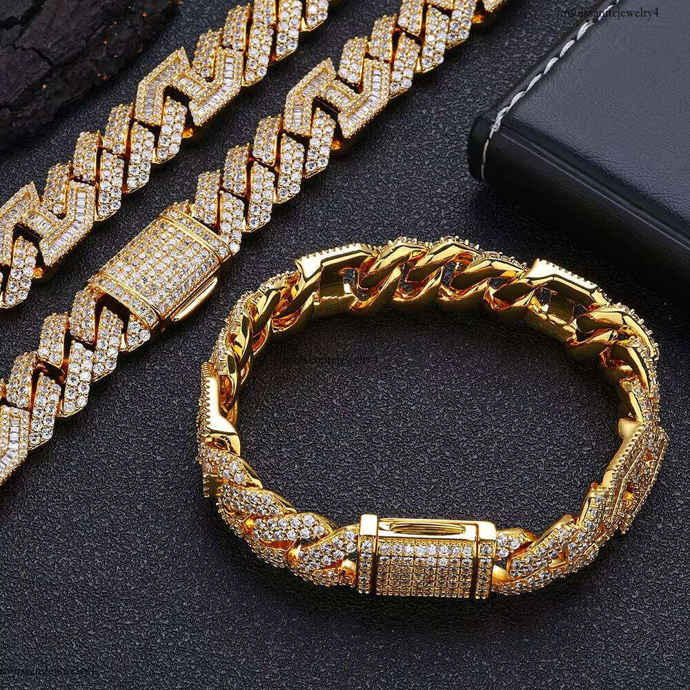 NUOYA Gold Plated Men's Bling CZ Stone Hip Hop Jewelry Full Dia Cuban Chain Bracelet