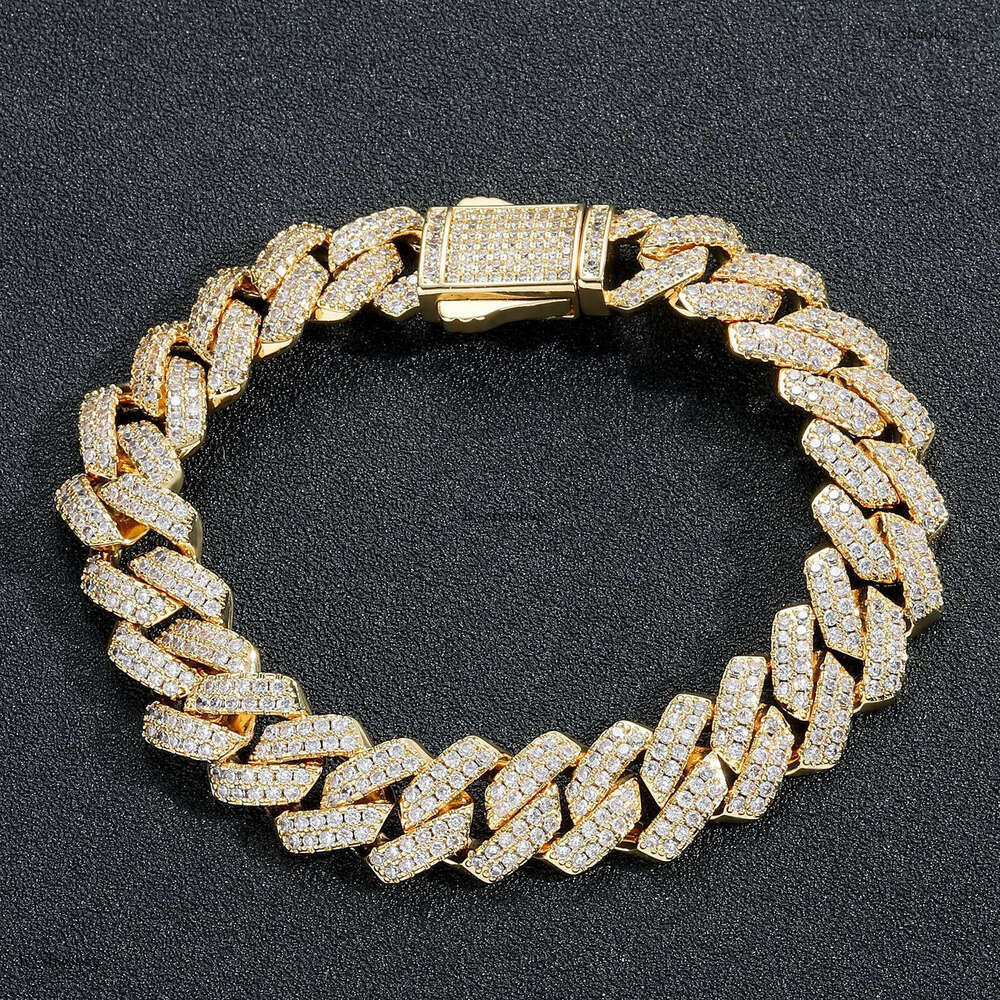 Men's Strip Spring Buckle Hiphop Personality Zircon 13mm Dia Cuban Chain Hip-Hop Bracelet
