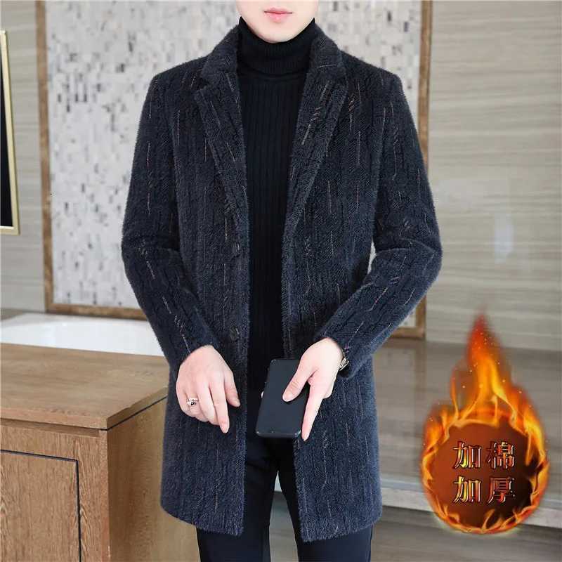 igh Quality Mens Mid Length Woolen Coats 2025 Winter Business Casual Thicken Striped Overcoat Outwear Warm Windbreaker Jackets XJ250809