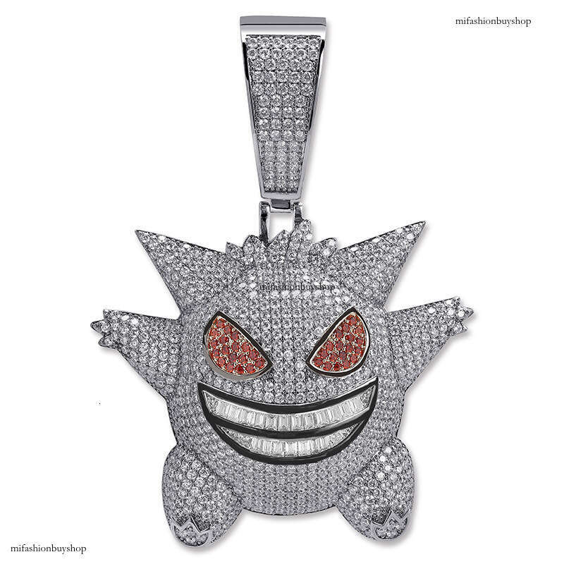 Full Moissanite chain Hip-Hop Funny Oversized Gengar Cartoon Pendant HIPHOP Necklace Cool