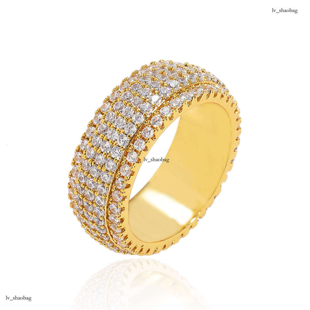 Five Rows Full Diamond Personality Men's Ring Trendy Simple Unisex Hip Hop Accessories