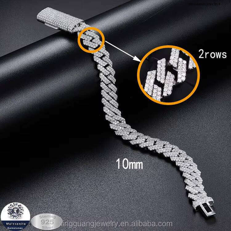 10mm 2Rows S Sterling Moissanite Dia Hiphop Jewelry Cuban Link Chains