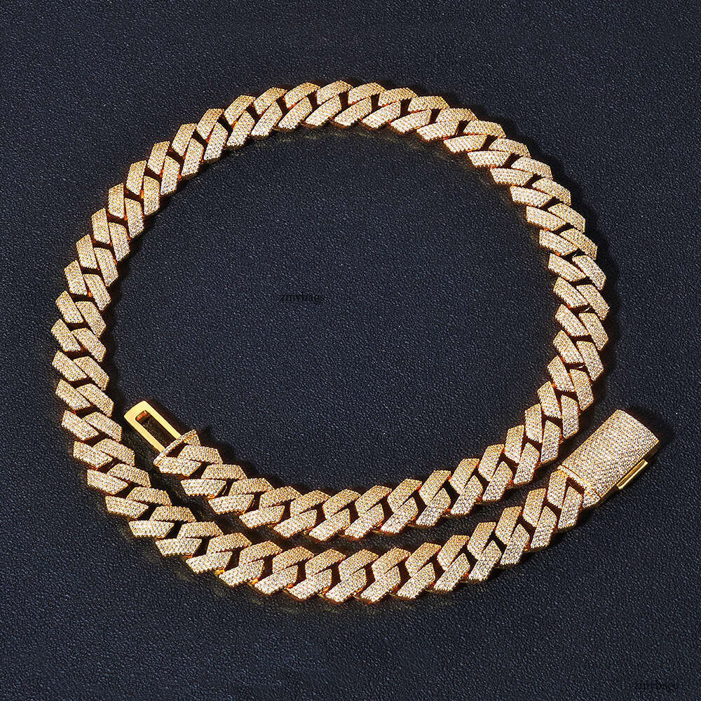 Hip-Hop Moissanite chain 15mm Flip Clasp Four-Row Inlaid Dia Rhombus Cuban Chain Jewelry Men's Necklace