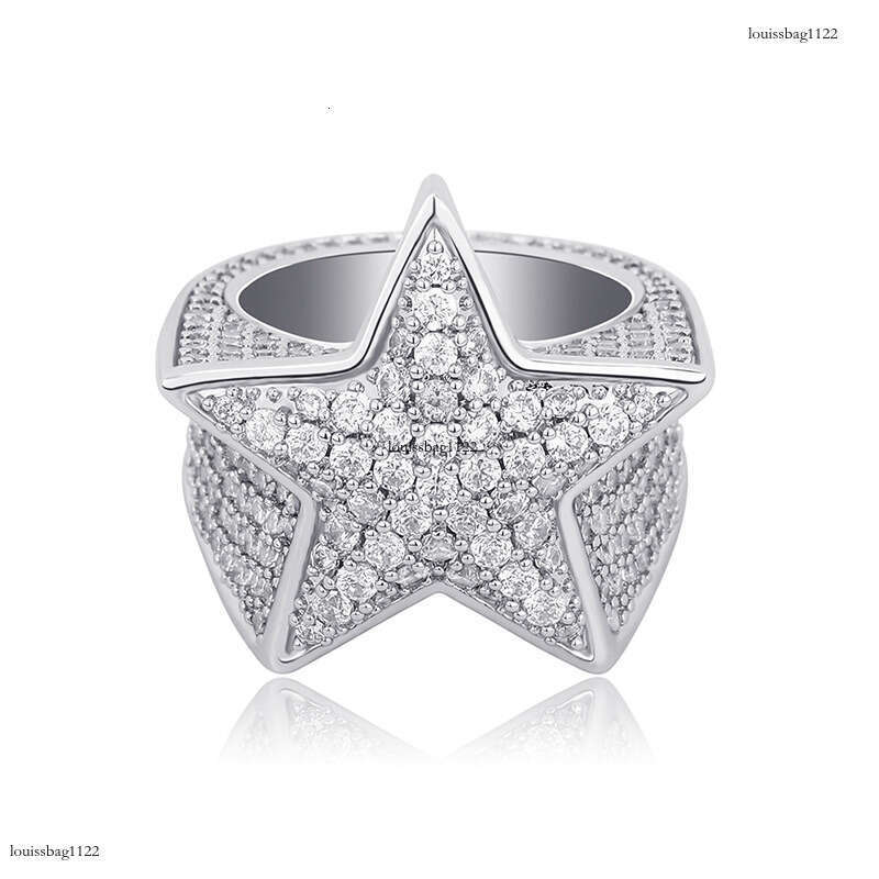Ins Style Pentagram Full Zircon Hip Hop Men's Trendy Ring Gold Jewelry