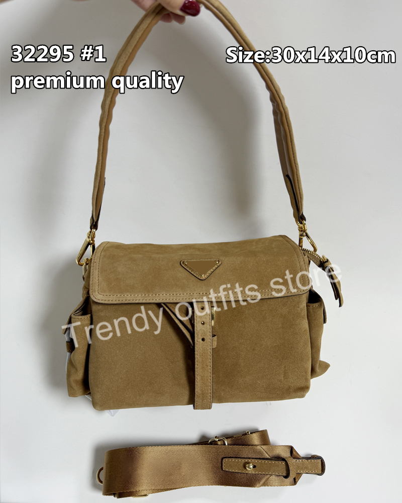 2025 Fall suede shoulder bag designer metal triangle half moon handbag zipper closure patch pocket crossbody bag fashion women tote bag