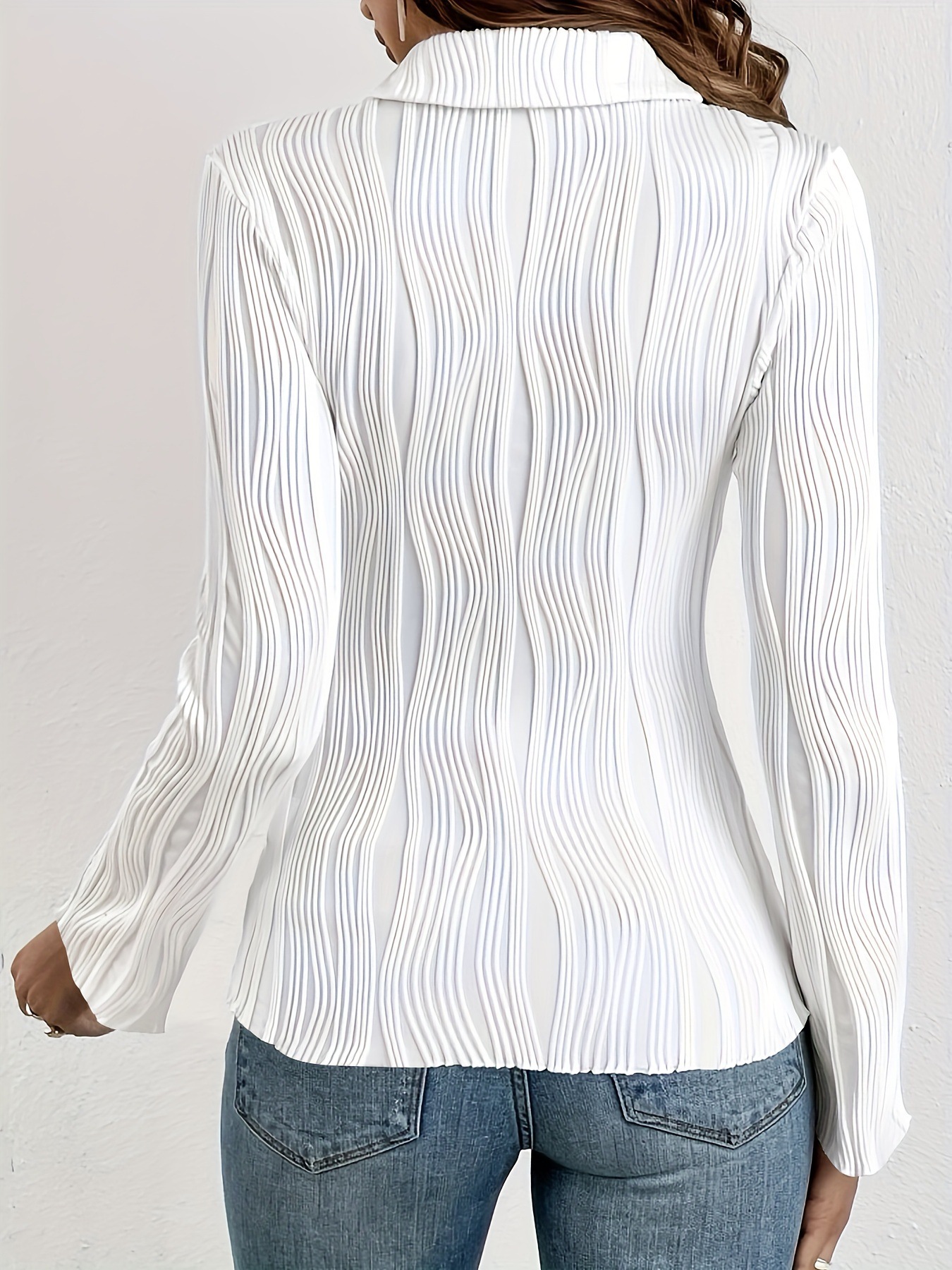 Elegant Women's Fashion Shirt Featuring a Distinctive White & Black Striping Design