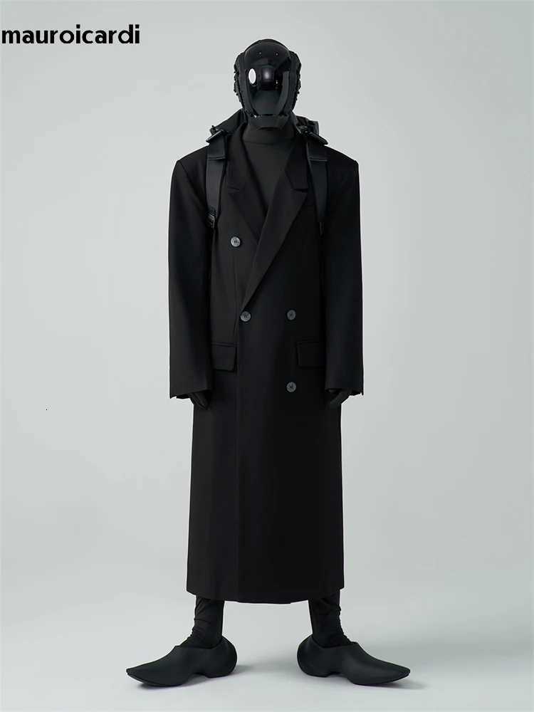 Mauroicardi Autumn Winter Long Loose Luxury Warm Soft Black Woolen Trench Coat Men Double Breasted Cool European Overcoat 2022 XJ250809