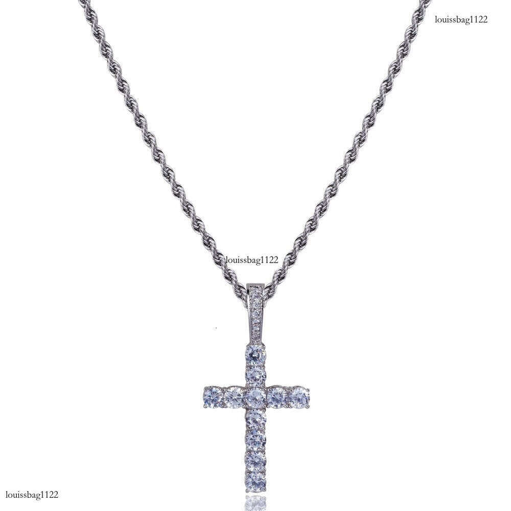 Hip Hop Double Row T Square Dia Rock Candy Cross Men's Trendy Full Moissanite chain Pendant