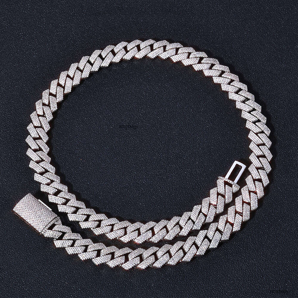 Hip-Hop Moissanite chain 15mm Flip Clasp Four-Row Inlaid Dia Rhombus Cuban Chain Jewelry Men's Necklace