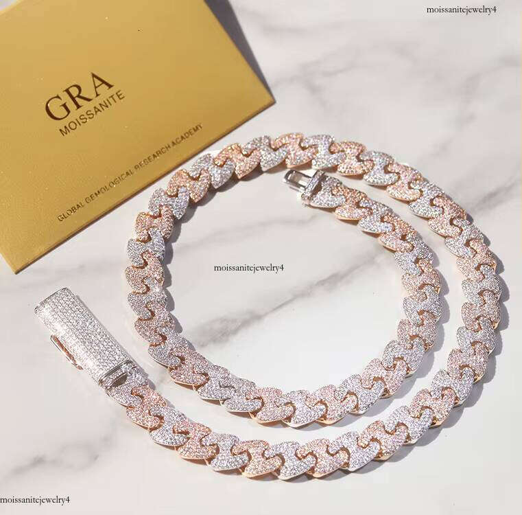 Custom Moissanite Miami in Sier Prong Cuban Chain 11mm 15mm Two Tone Colors Hip Hop Necklace Link