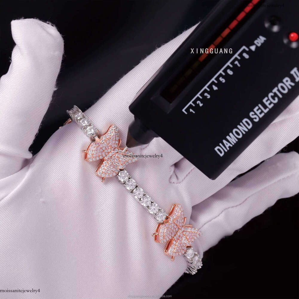 Hip Hop Jewelry Butterfly Bracelet Gold Plated S Sier Chain Iced Out VVS Moissanite Dia Tennis Bracelets