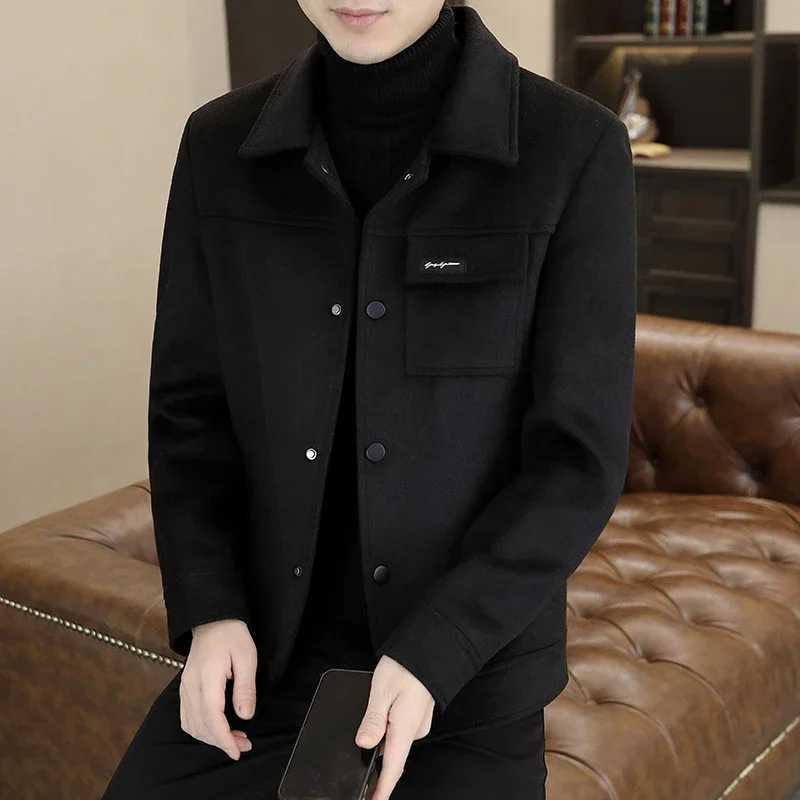 High Quality Solid Color Woolen Jacket for Men Thickened and Warm Short Trench Coat Casual Business Overcoat Men Clothing 2023 XJ250809