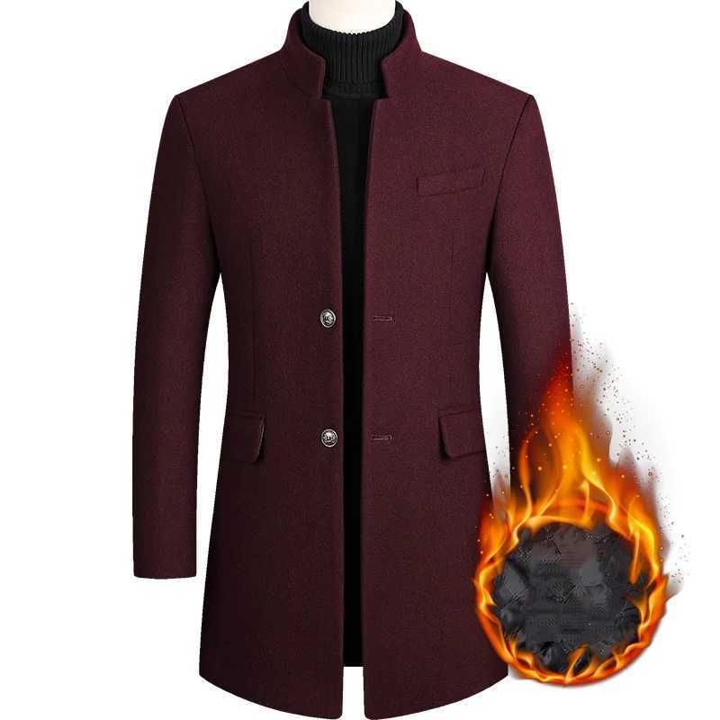 Winter Wool Blend Coats Men Solid Color Stand Collar Thick Business Casual Mens Trench Outerwear Single Breasted Wool Blends XJ250809