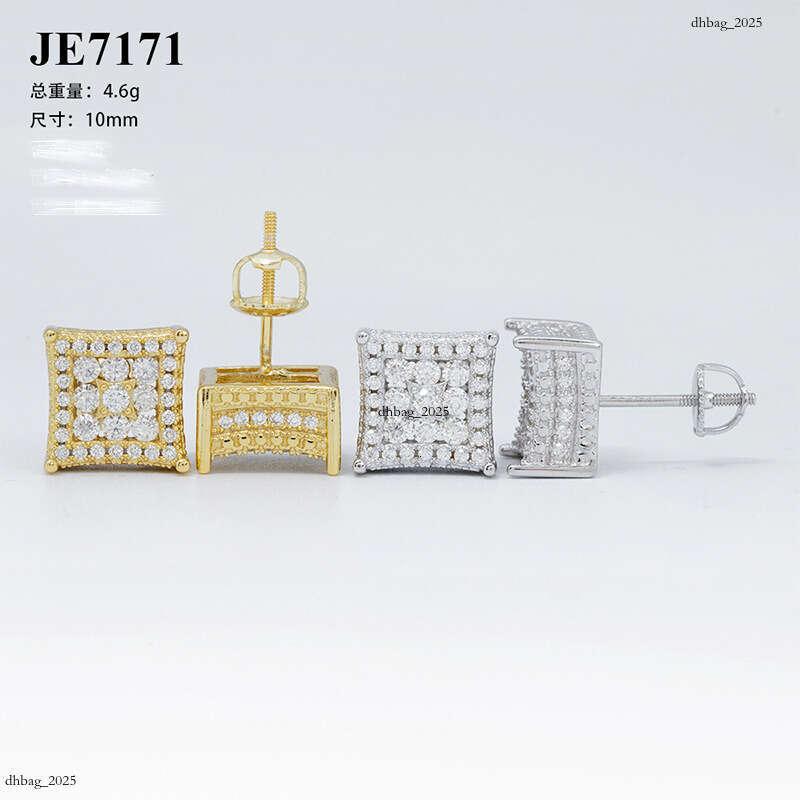 2024 New Men and Women Hip Hop Sier Inlaid Moissanite VVS Stud Earrings