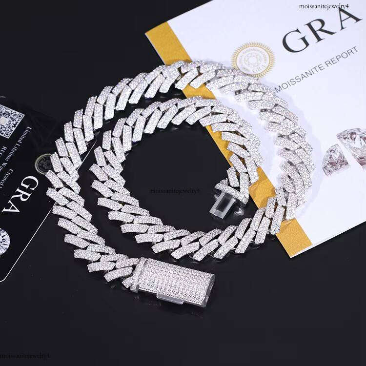 Customized 15mm 2rows S Sier Necklace Passed Dia Tester Bling Vvs Moissanite Iced Cuban Link Chain