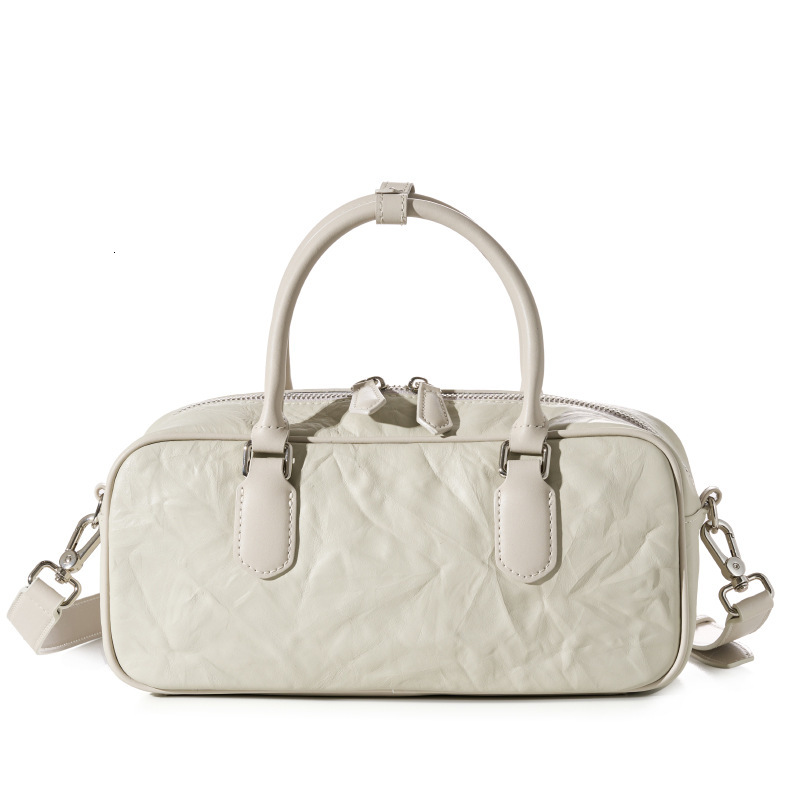Genuine Leather Women's Autumn Winter New Niche Boston Bowling Handbag Commuter High-End Underarm Crossbody Bag
