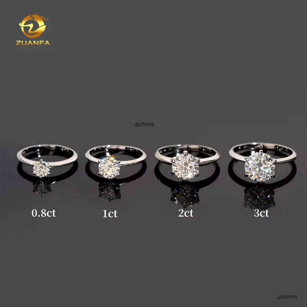 0.5ct 1ct 2ct 3ct Moissanite Engagement Rings Sier 6 Prong Set Women Wedding Ring Pass dia tester Solitaire ring