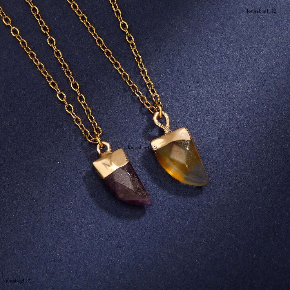 Agate Moon Natural Wolf Tooth Pendant Crystal Raw Stone Necklace