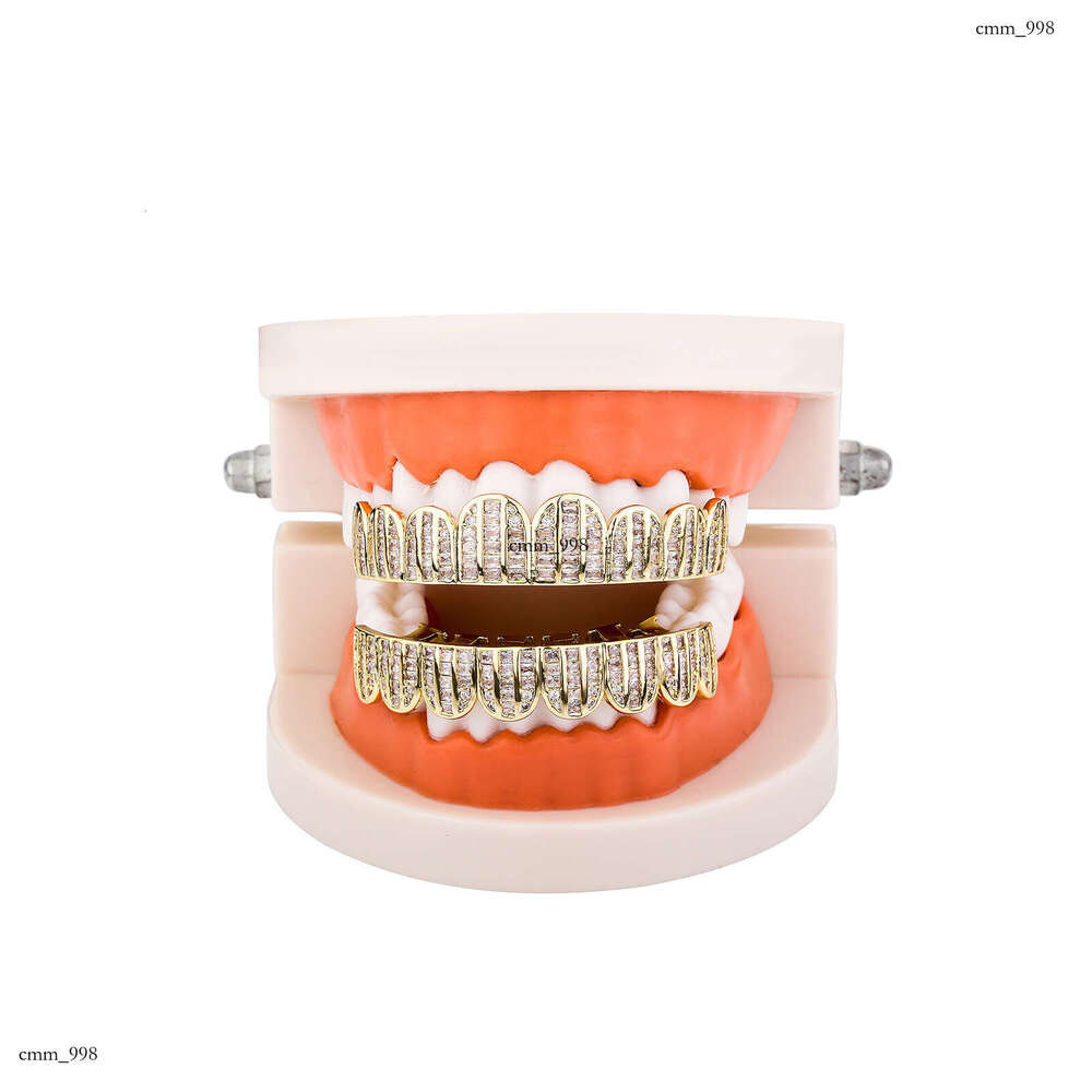 Gold-Plated Square Zircon Full Dia Micro-Inlaid Large Gold Teeth Unisex Hip-Hop Accessories
