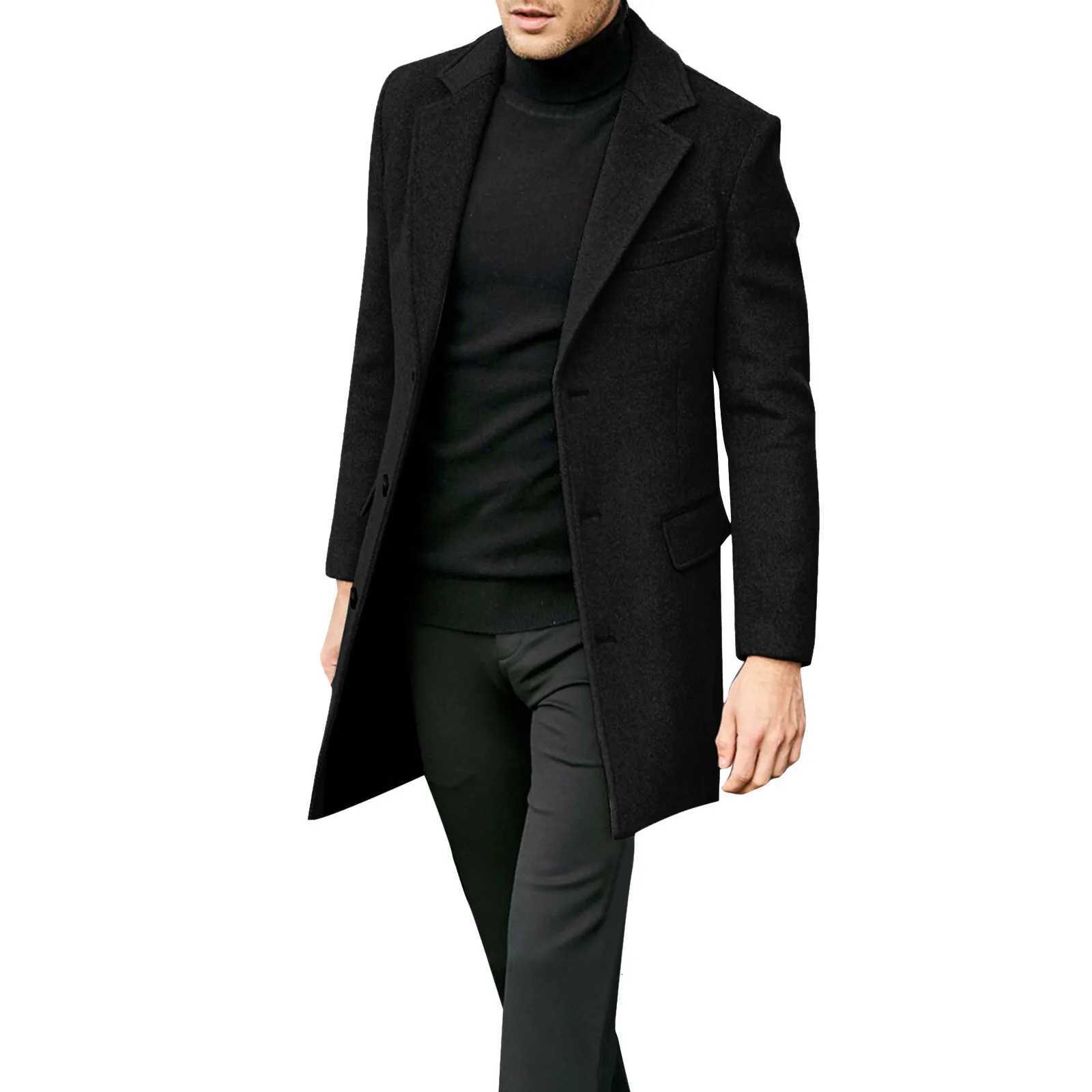 Autumn Winter Mens British Long Sleeved Woolen Suit Jacket Elegant Thick Warm Trench Coat Outerwear XJ250809