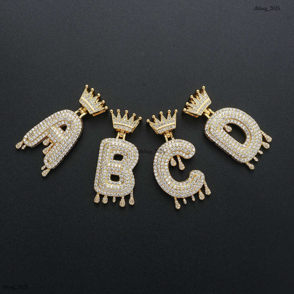 Crown Water Drop English Letter Pendant Micro Paved Moissanite chain Trendy Brand Men's Hip Hop Jewelry