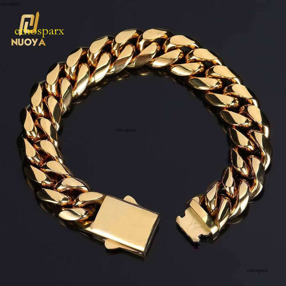NUOYA Hip Hop Jewelry Wholesale Stainless Steel Custom 10mm Gold Plated Cuban Link Bracelet
