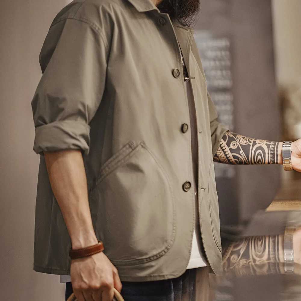 Maden French Vintage Work Jacket Mens Coffee Notch Lapel Casual Single Breasted Coat Slant Pockets Outerwear for Spring and Fall W250809