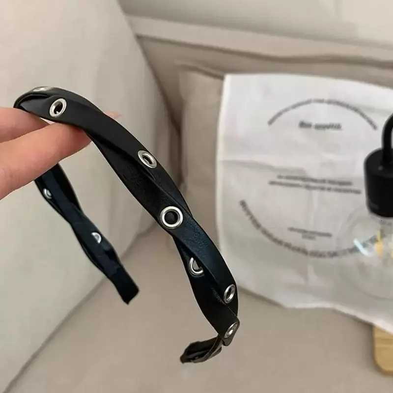 Black Pu Leather Cross Braided Band High-End Hair Accessories For Women Y250809