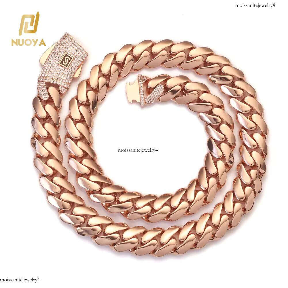 NUOYA Hip Hop Rose Gold Plated Links with Dia Clasp Men's Thick Monaco Cuban Link Chain Bracelet