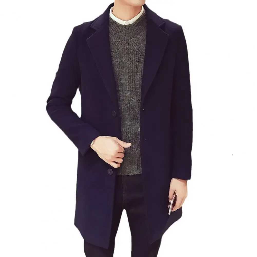 Woolen Fabric Overcoat Elegant Mens Woolen Suit Coat with Lapel Slim Fit Single-breasted Mid-length Jacket for Autumn Winter XJ250809